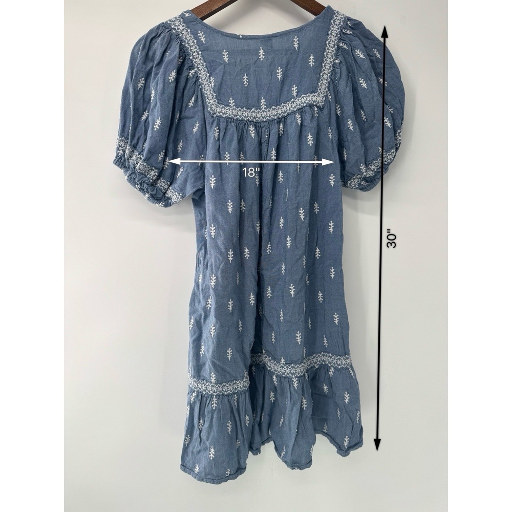 Old Navy Blue Boho Peasant Dress cottagecore embroidered tassel festival boho XS - Picture 4 of 8